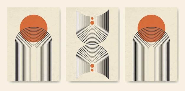 Arch poster set in minimalistic style with texture illustrations