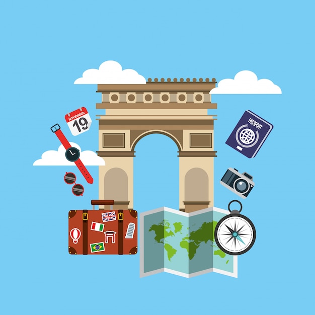 Arch of triumph travel icons