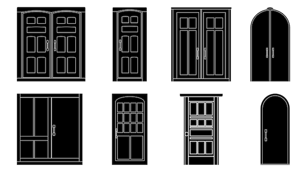Vector arch type door silhouette with door handle isolated on white background vector clipart