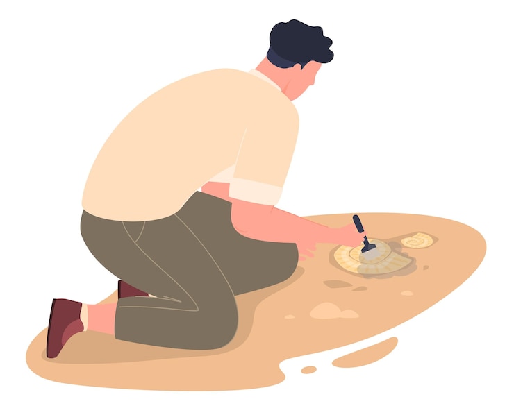 Vector archaeologists engage in research of ancient artefacts excavation historically of valuable objects archaeological excavations vector illustration