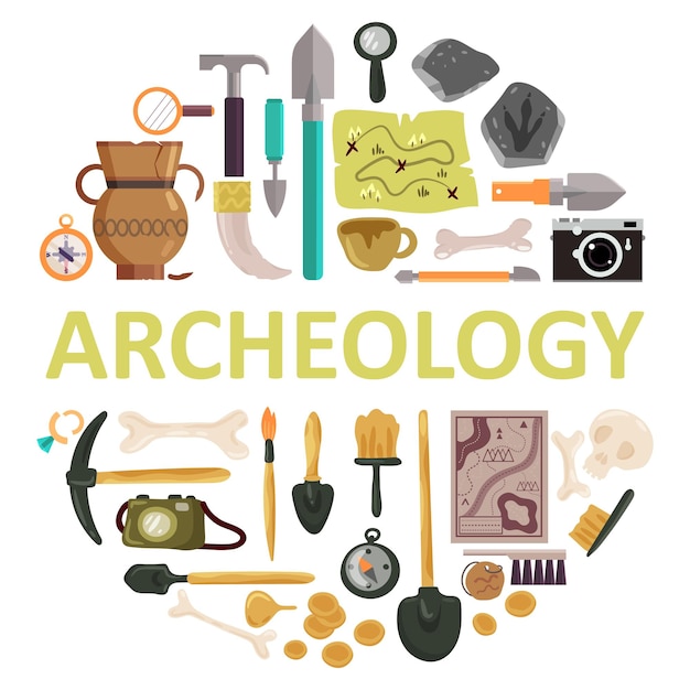 Vector archaeology icon set vector isolated illustration