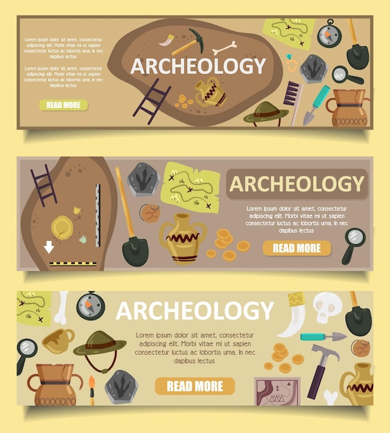 Archaeology vector banners web templates