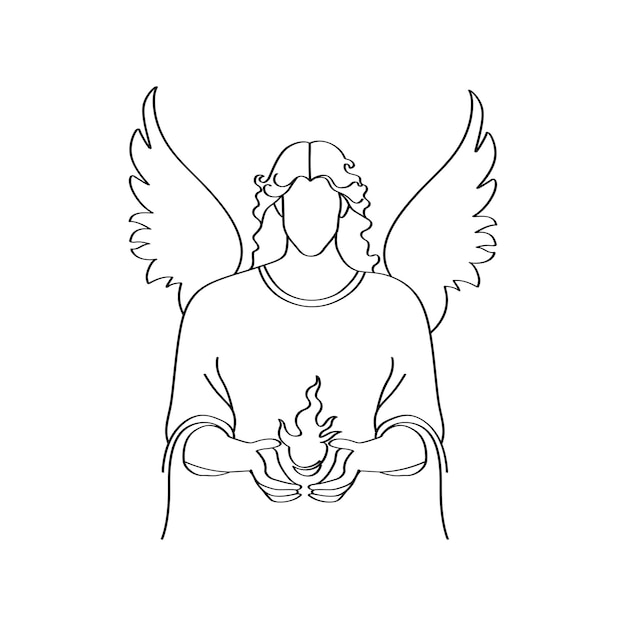 Vector archangel zadkiel male holding a violet light elegant line art drawing