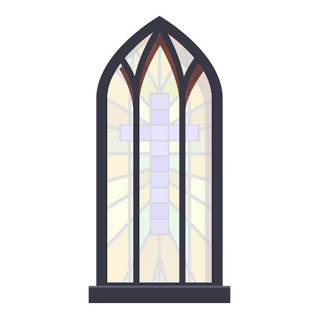 arched church stained glass window with cross design letting light through