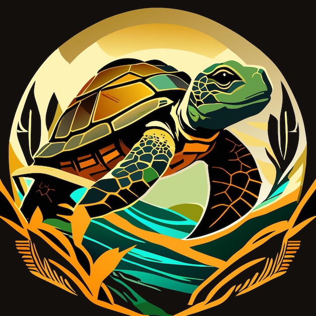 Archelon turtle flat sticker cartoon style illustration