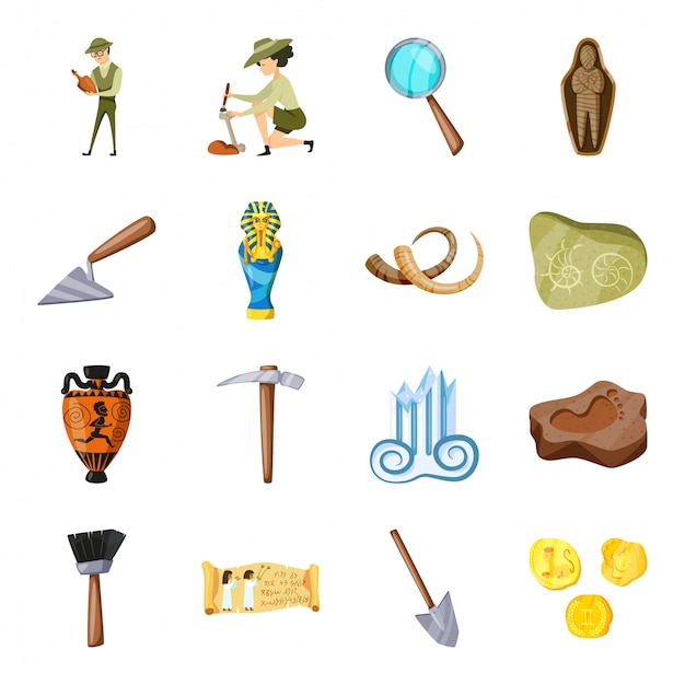 Vector archeology  cartoon set icon.  ancient artifact  . isolated cartoon set icon archeology .