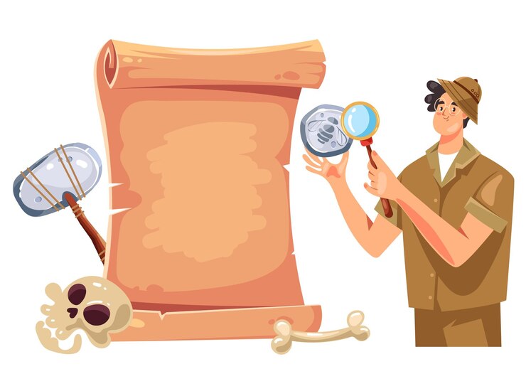 Vector archeology history archaeologist explorer isolated set vector graphic design illustration