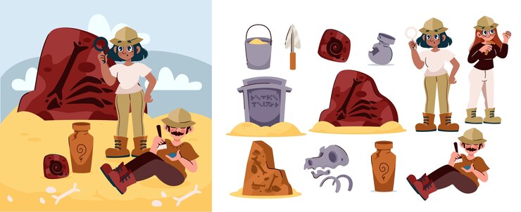 Vector archeology illustration and elements in hand drawn design