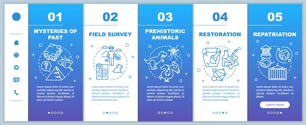 Archeology onboarding mobile web pages vector template