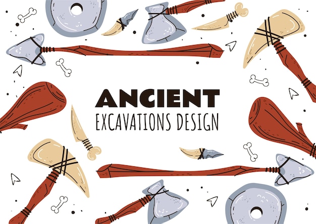 Archeology paleontology fossil artifact ancient excavation banner poster abstract concept