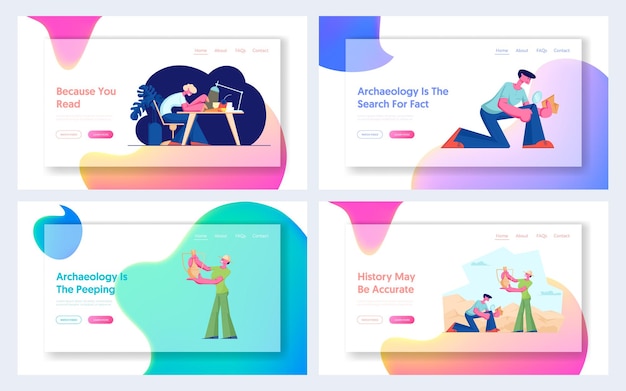 考古学と作家の職業のウェブサイトのランディングページセット