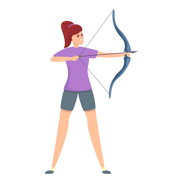 Archer girl icon cartoon vector sport archery aiming target