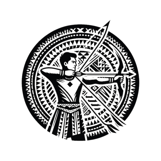 archery male player in ethnic polynesia pattern illustration emblem shield badge