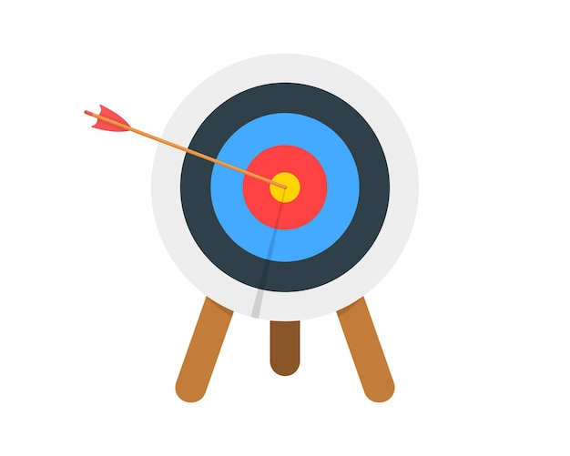 Archery target ring with arrow hitting bullseye Dartboard on tripod Goal achieving concept