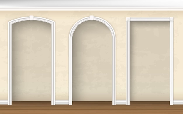 The arches of different shapes in the wall Architectural element of interior decoration Vector realistic illustration