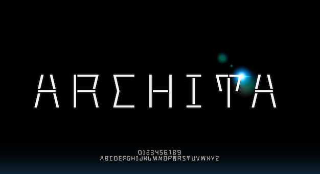 Archita, een abstract modern futuristisch alfabetlettertype. digitaal ruimtetypografieontwerp