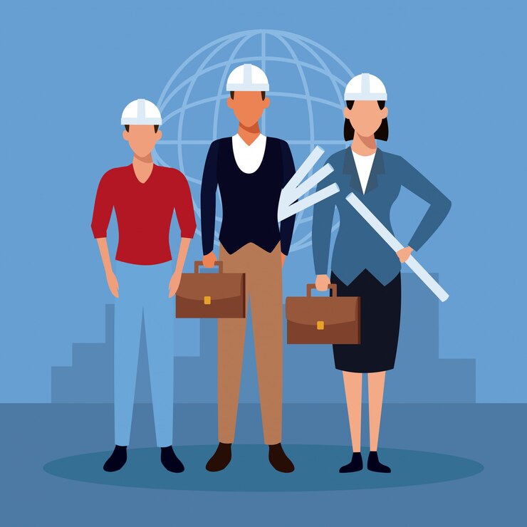 वेक्टर architect and construction teamwork