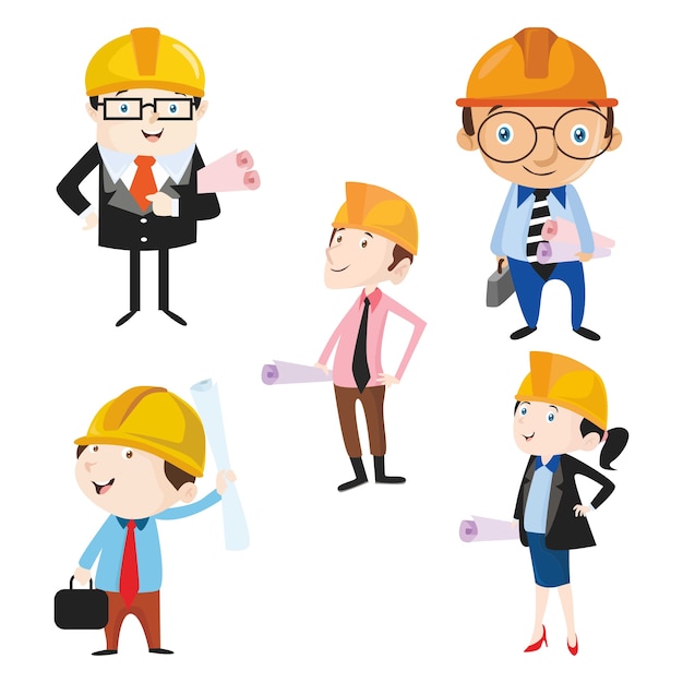 Vector architect engineer builder worker architecture cartoon character vector