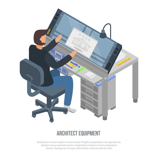 architect equipment concept background isometric illustration of architect equipment vector concept background for web design