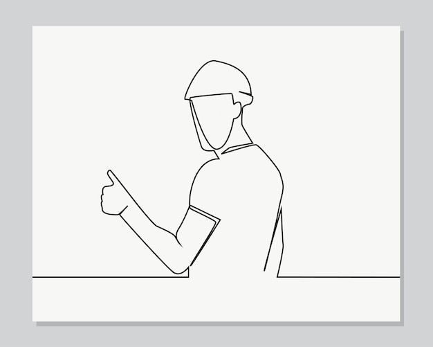 親指を立てるジェスチャーの連続した1行の図を示す建築家