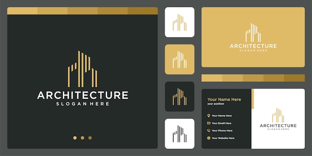 Architectonisch gebouw logo met onroerend goed logo ontwerpsjabloon. visitekaartje.