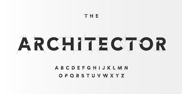 Architectonisch project lettertype technisch tekenen stijl alfabet Geometrische typografie Wireframe brieven typografisch ontwerp met schetslijnen voor architectuur logo en kop Geïsoleerde vector gezet