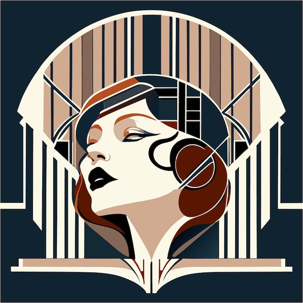 Vector architectural artistry in ink art deco woman's head
