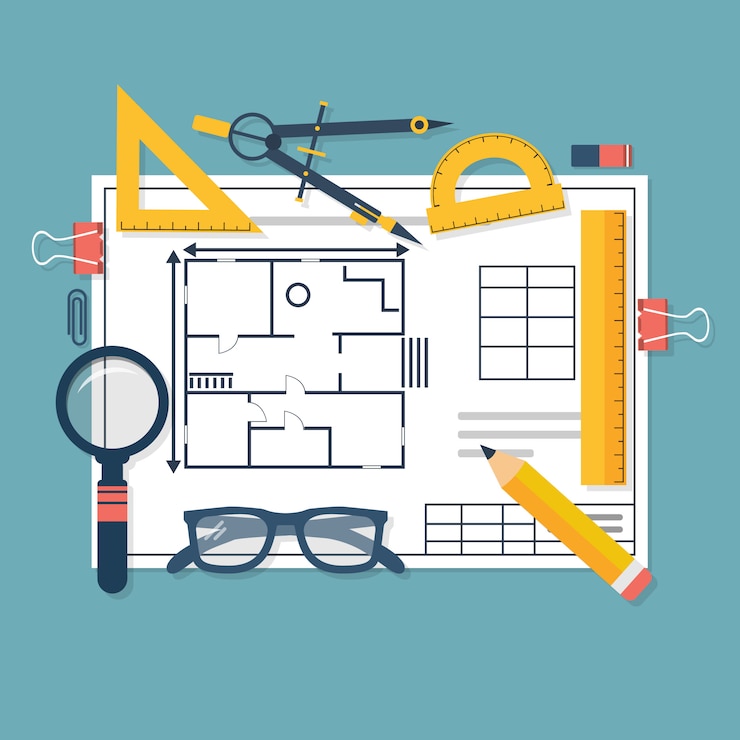 Vector architectural blueprints and drawing tools