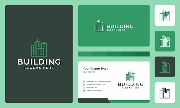 建築物のロゴ。プレミアムベクトル。名刺デザイン。
