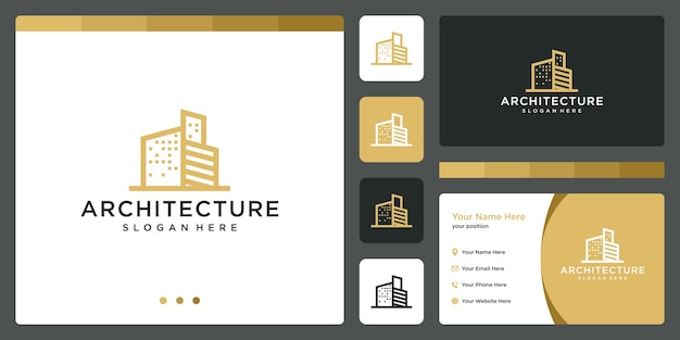 Architectural building logo with real estate logo design template. business card.