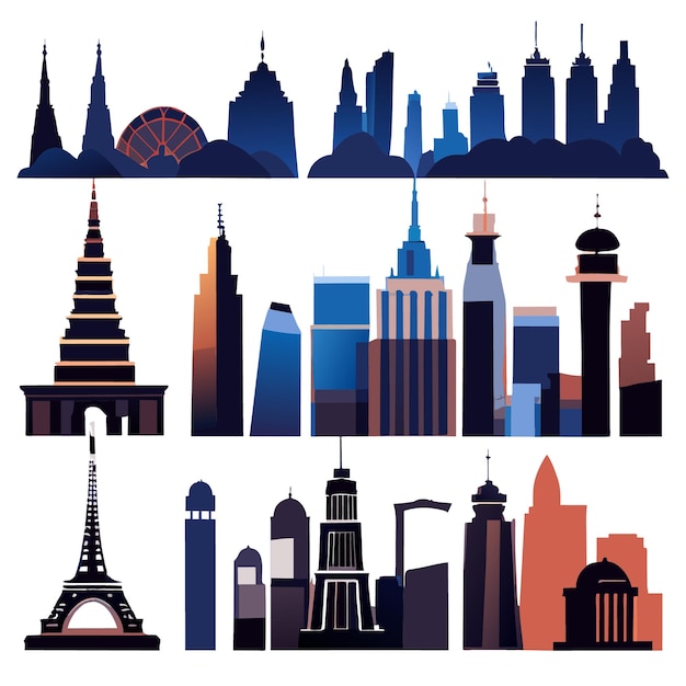 Architectural Landmark Silhouettes in Vector EPS Vector Art