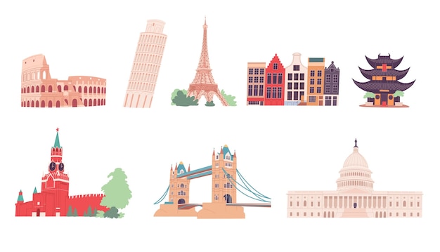 Vector architectural monuments famous tourist attractions and popular places