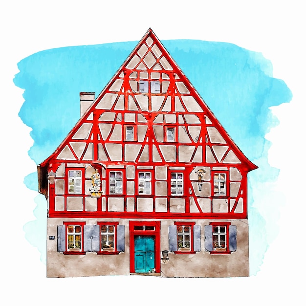 Architecture bavaria germany watercolor hand drawn illustration isolated on white background