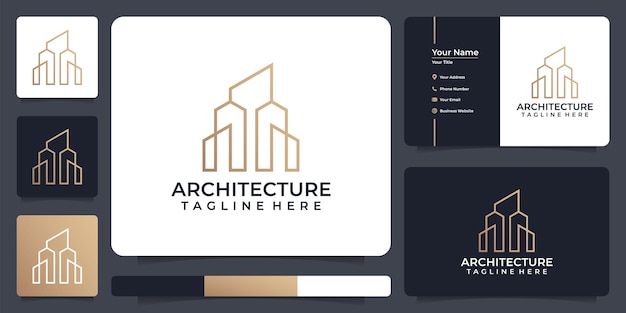 Architettura che costruisce logo astratto design con stile line art