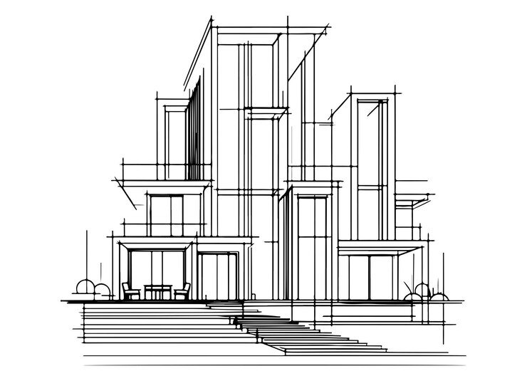 Vector architecture building construction perspective designabstract modern urban building line drawing