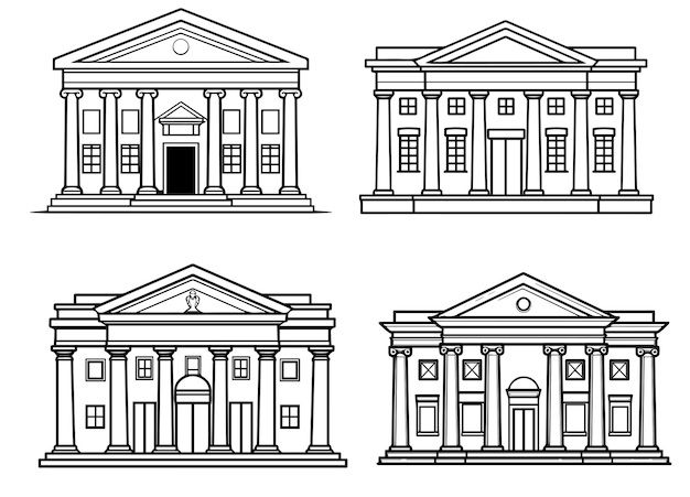 architecture front house vector icons set