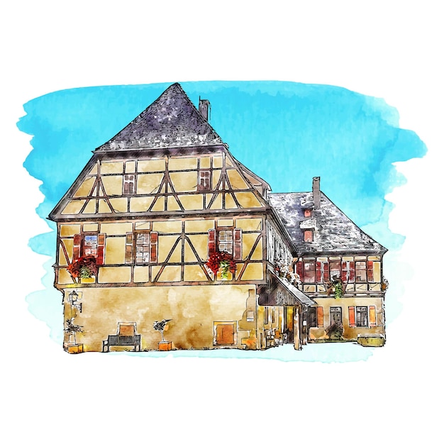 Architecture germany watercolor hand drawn illustration isolated on white background