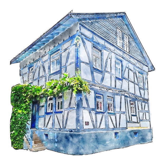 Architecture germany watercolor hand drawn illustration isolated on white background