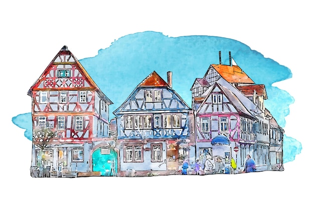 Architecture germany watercolor hand drawn illustration isolated on white background