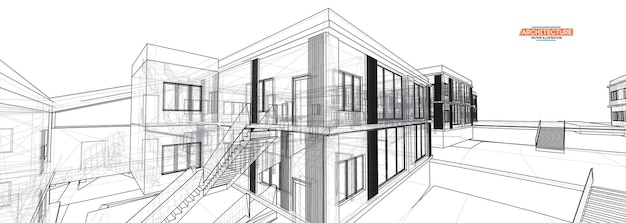 Vettore architettura, ottimo design per qualsiasi scopo. illustrazione 3d architettura città urbana moderno edificio prospettiva sfondo astratto. illustrazione vettoriale di edificio urbano.