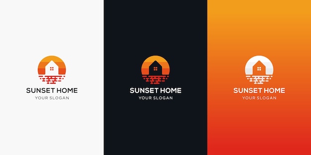 Architettura per la casa e le case per il logo design illustrazione icona proprietà in un simbolo del tramonto