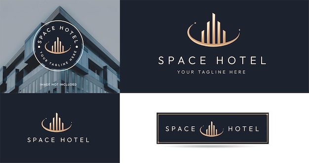 Architecture Hotel building logo elegant luxury line art style