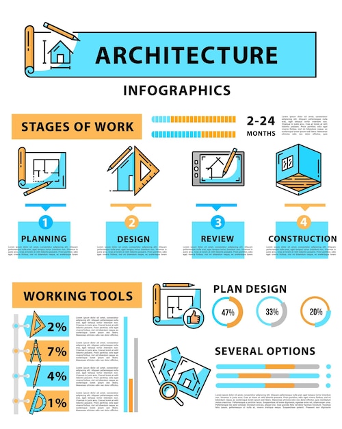 Vector architecture infographics house project diagrams