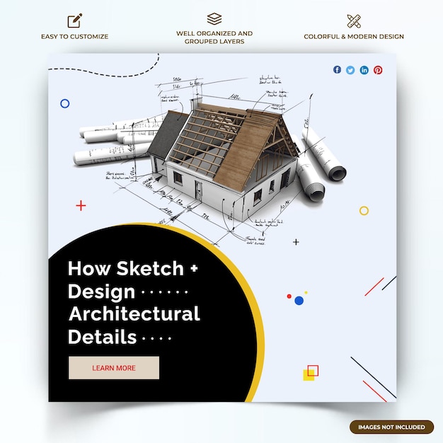 アーキテクチャinstagramソーシャルメディア投稿ウェブバナーテンプレートベクトルプレミアム