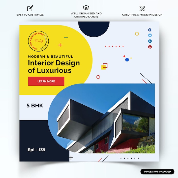 アーキテクチャinstagramソーシャルメディア投稿ウェブバナーテンプレートベクトルプレミアム