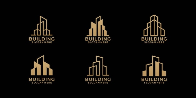 Architecture logo design bundle in line art style