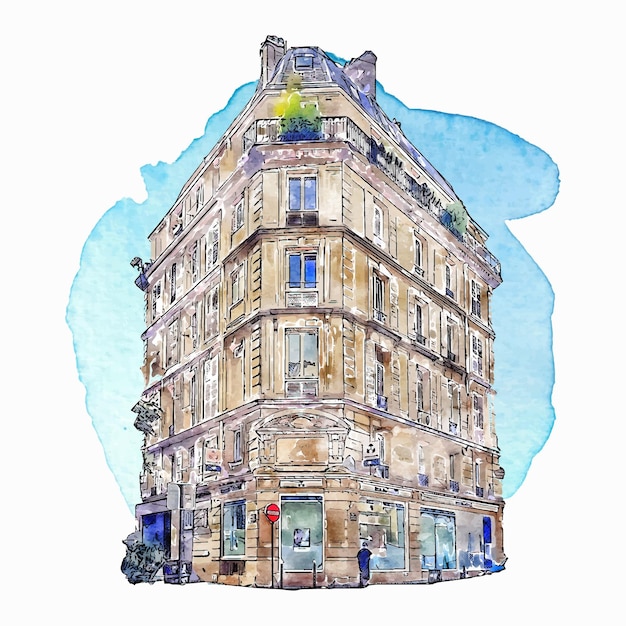 Вектор Архитектура париж франция акварель рисованной иллюстрации, изолированные на белом фоне