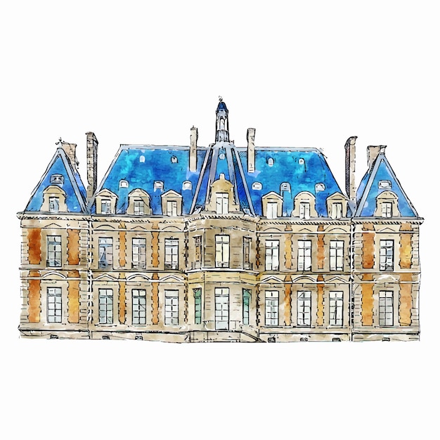 Vector architecture paris france watercolor hand drawn illustration isolated on white background