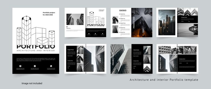 Vector architecture portfolio interior portfolio template design a4 standard size