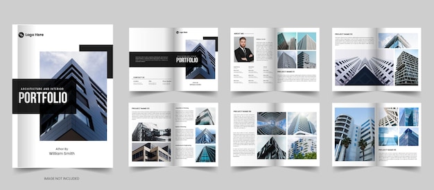 Vettore design del modello di portfolio di architettura e layout della brochure